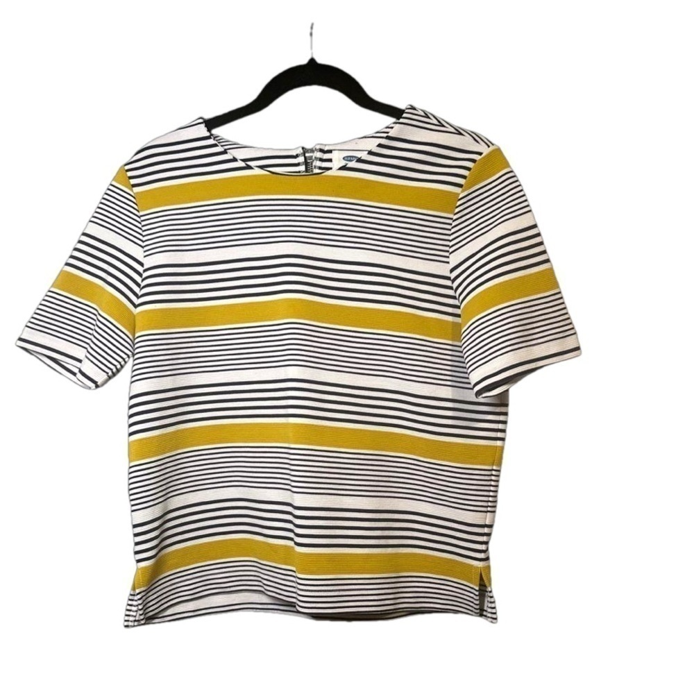 OLD NAVY Size S Knit Short Sleeve Navy and Yellow Stripped Top